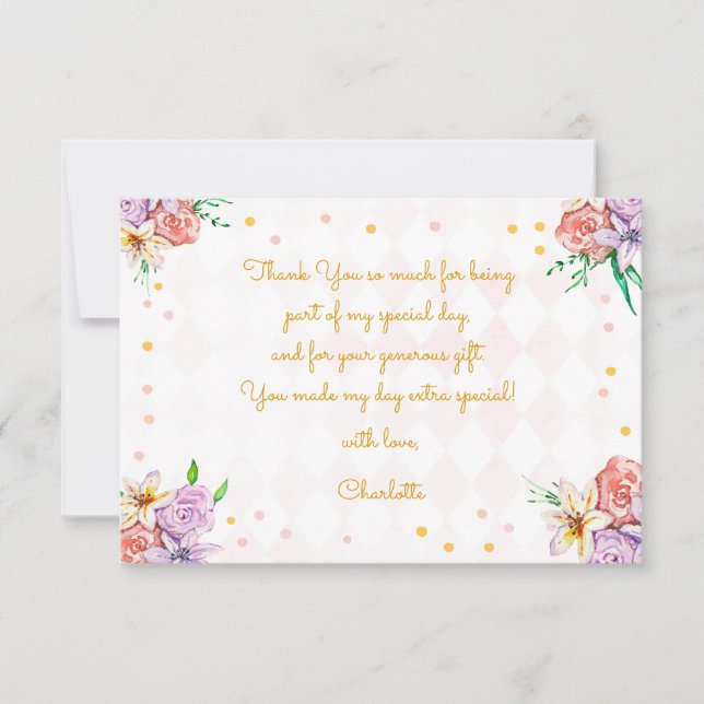 Tarjeta De Agradecimiento Cumpleaños de niñas del té (Anverso)