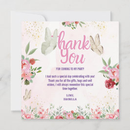 Tarjeta De Agradecimiento Cumpleaños de niñas lindas mariposas rosa y morado