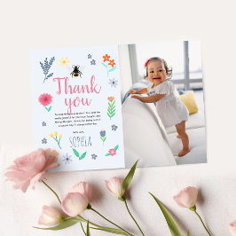 Tarjeta De Agradecimiento Cumpleaños De Niñas Lindo Floral Abeja Foto