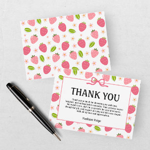 Tarjeta De Agradecimiento Cumpleaños de niñas rosadas y fresas Gracias
