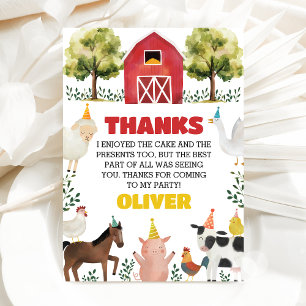 Tarjeta De Agradecimiento Cumpleaños de niño con animales de granja