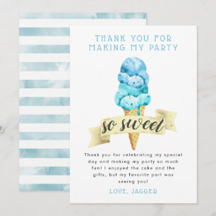 Tarjeta De Agradecimiento Cumpleaños de Niño con Helado Azul