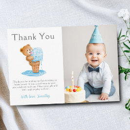 Tarjeta De Agradecimiento Cumpleaños de Niño con Oso de Peluche y Helado Pri