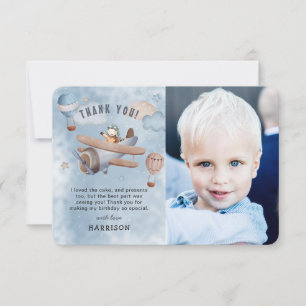 Tarjeta De Agradecimiento Cumpleaños de niño de avión de aviación de acuarel