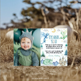 Tarjeta De Agradecimiento Cumpleaños de Niño Dragón Cute Acuarela