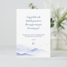 Tarjeta De Agradecimiento Cumpleaños de niño género neutral en montañas azul