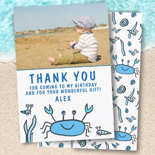 Tarjeta De Agradecimiento Cumpleaños de Niño Patrón de Animales Marinos Cang