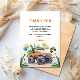 Tarjeta De Agradecimiento Cumpleaños de niño Safari de jungla de camión mons