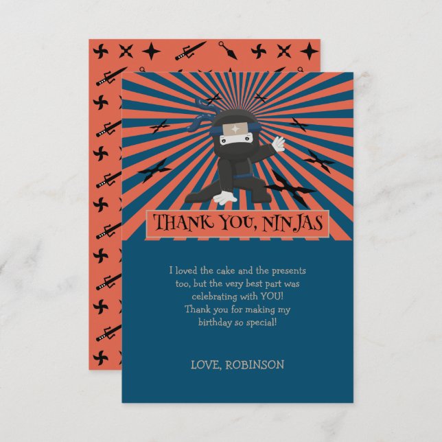 Tarjeta De Agradecimiento Cumpleaños de niños adorables de Ninja Warrior (Anverso / Reverso)