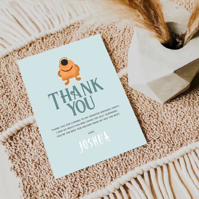 Tarjeta De Agradecimiento Cumpleaños de niños alienígena monstruo azul lindo (Subido por el creador)