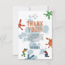 Tarjeta De Agradecimiento Cumpleaños de niños azul moderno paintball