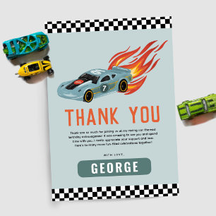 Tarjeta De Agradecimiento Cumpleaños de niños coche de carreras Boys Blue