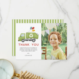 Tarjeta De Agradecimiento Cumpleaños de niños con camión de basura verde