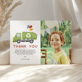 Tarjeta De Agradecimiento Cumpleaños de niños con camión de basura verde