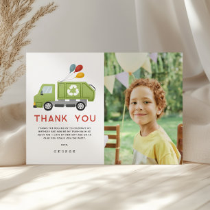 Tarjeta De Agradecimiento Cumpleaños de niños con camión de basura verde
