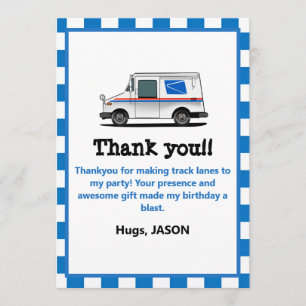 Tarjeta De Agradecimiento Cumpleaños de niños con furgoneta de correo entreg