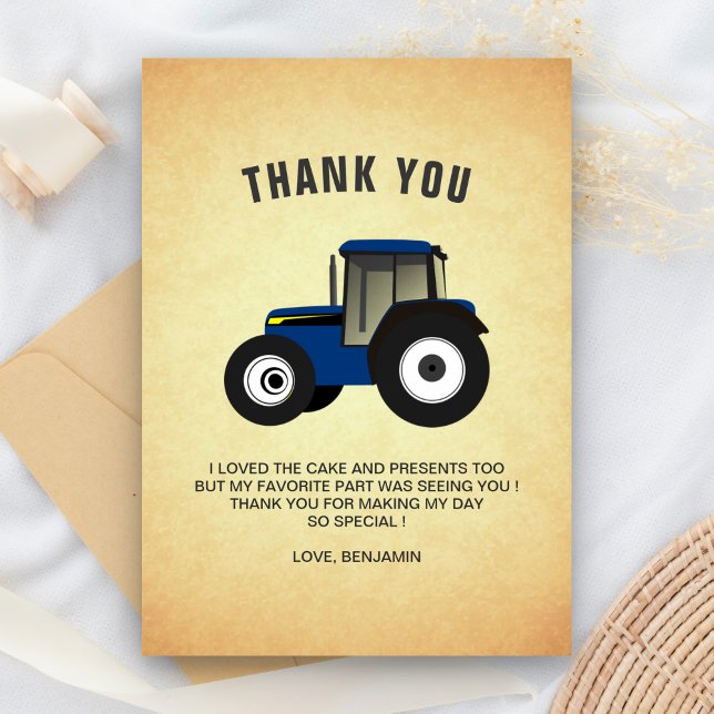 Tarjeta De Agradecimiento Cumpleaños de Niños con Tractor de Granja Azul (Subido por el creador)