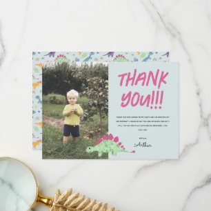 Tarjeta De Agradecimiento Cumpleaños de niños divertidos dinosaurio azul sel