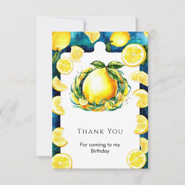 Tarjeta De Agradecimiento Cumpleaños de Niños Limón Colorido (Anverso)