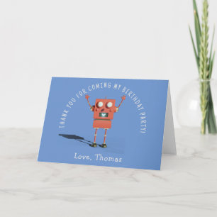 Tarjeta De Agradecimiento Cumpleaños de niños robot 3D rojo gracias