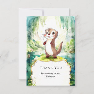 Tarjeta De Agradecimiento Cumpleaños de Nutria con Acuarela para Niños