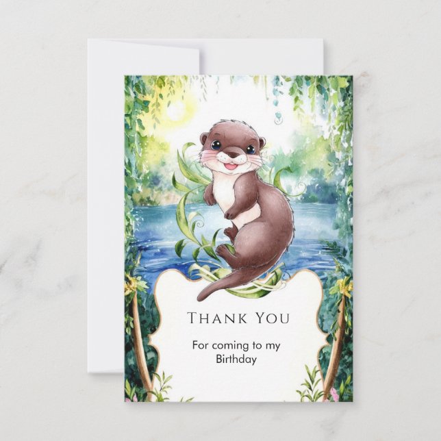Tarjeta De Agradecimiento Cumpleaños de Nutria Simple y Tranquila (Anverso)