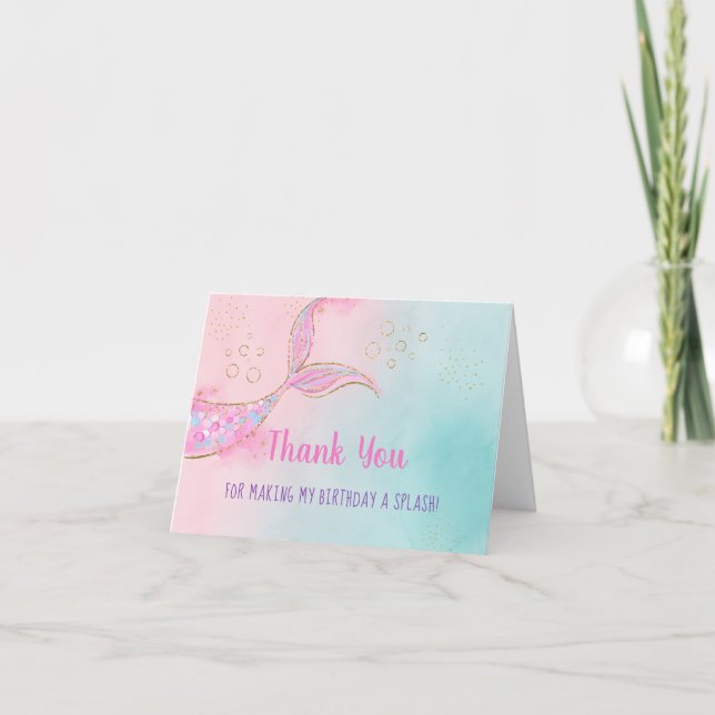 Tarjeta De Agradecimiento Cumpleaños de Oro Rosa de Sirena (Anverso)