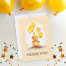 Tarjeta De Agradecimiento Cumpleaños de oso primer cumpleaños género neutral