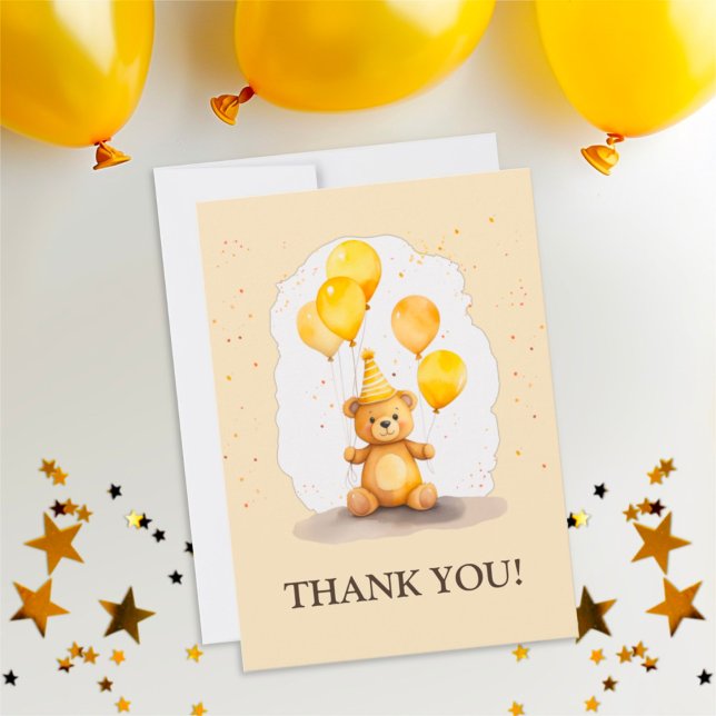 Tarjeta De Agradecimiento Cumpleaños de oso primer cumpleaños género neutral (Subido por el creador)