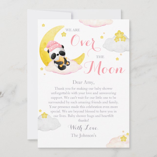 Tarjeta De Agradecimiento Cumpleaños de Panda Sobre La Luna (Anverso)