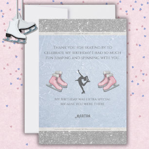 Tarjeta De Agradecimiento Cumpleaños de patinaje sobre hielo con brillo plat