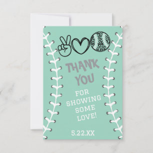 Tarjeta De Agradecimiento Cumpleaños de Paz Amor Softbol
