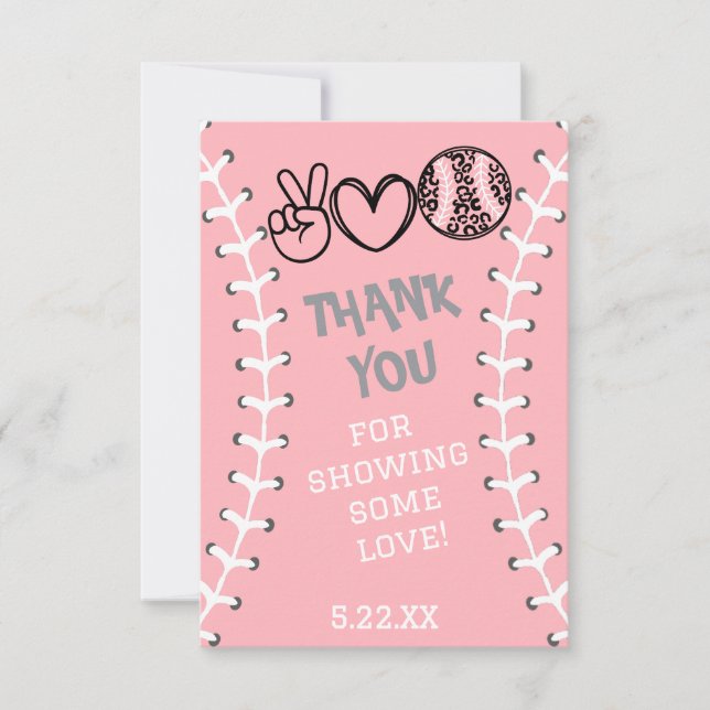 Tarjeta De Agradecimiento Cumpleaños de Paz Amor Softbol (Anverso)
