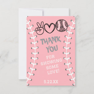Tarjeta De Agradecimiento Cumpleaños de Peace Love Softball