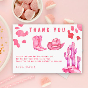 Tarjeta De Agradecimiento Cumpleaños de pequeña vaquera Gracias