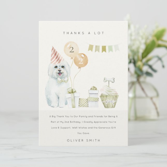 Tarjeta De Agradecimiento Cumpleaños de perro de acuarela verde lindo de cua (Anverso de pie)