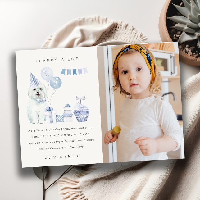 Tarjeta De Agradecimiento Cumpleaños de perro niños azul lindo Foto Fiesta d (Subido por el creador)