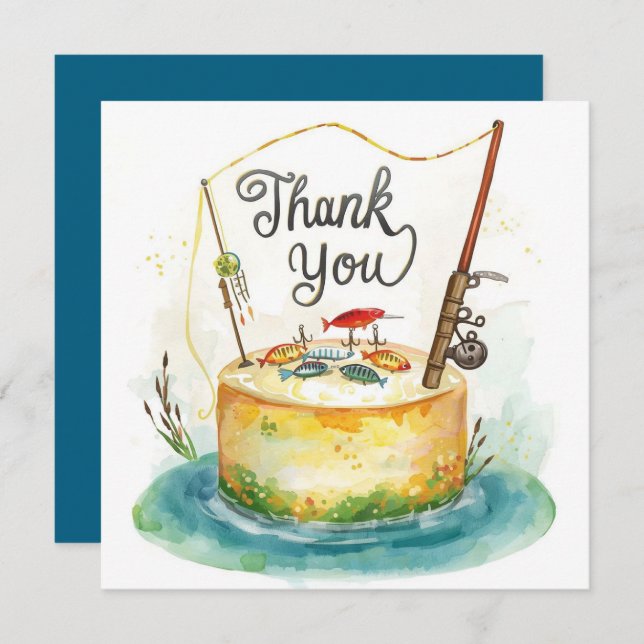 Tarjeta De Agradecimiento Cumpleaños de pesca con gancho de diversión  (Anverso / Reverso)