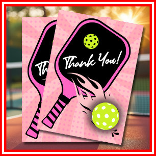 Tarjeta De Agradecimiento Cumpleaños de Pickleball RETRO Rayas Rosa Deportes