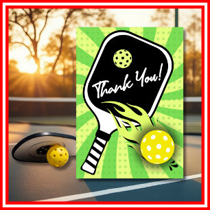 Tarjeta De Agradecimiento Cumpleaños de Pickleball RETRO Rayas Verde Deporte