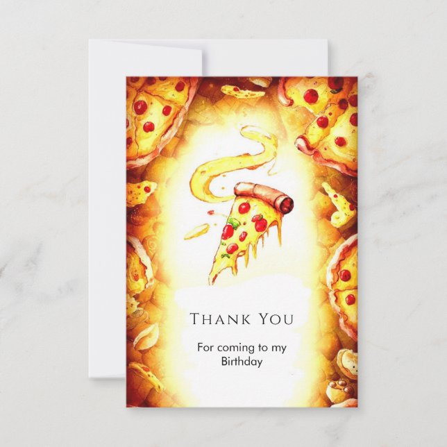 Tarjeta De Agradecimiento Cumpleaños de Pizza Encantada para Niños (Anverso)