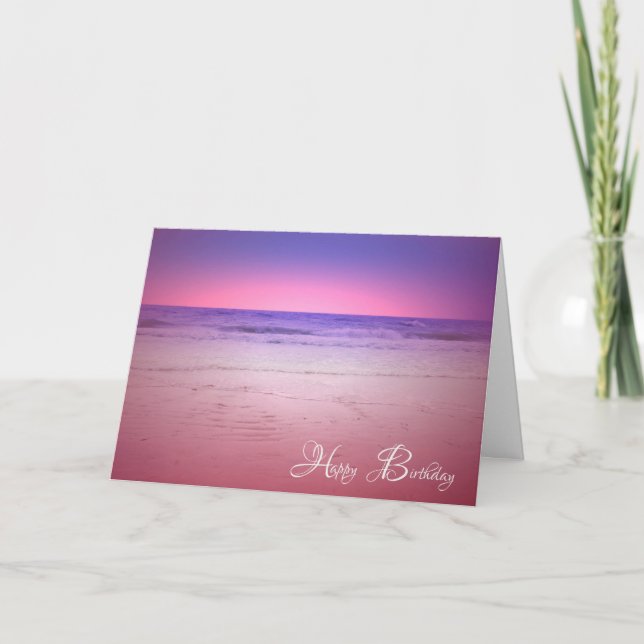 Tarjeta De Agradecimiento cumpleaños de playa morada y rosa (Anverso)