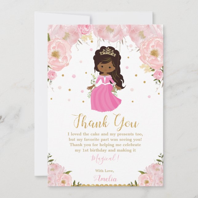 Tarjeta De Agradecimiento Cumpleaños de Princesa Africana de Piel Oscura Flo (Anverso)