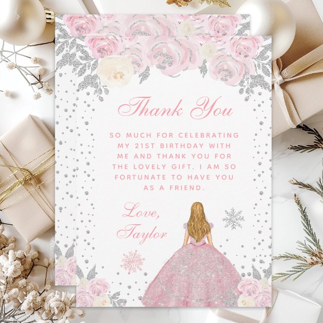 Tarjeta De Agradecimiento Cumpleaños de princesa con cabello rubio invierno  (Subido por el creador)