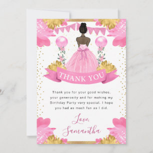 Tarjeta De Agradecimiento Cumpleaños de princesa de piel oscura con vestido 