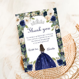 Tarjeta De Agradecimiento Cumpleaños de Quinceañera Princesa Floral Azul