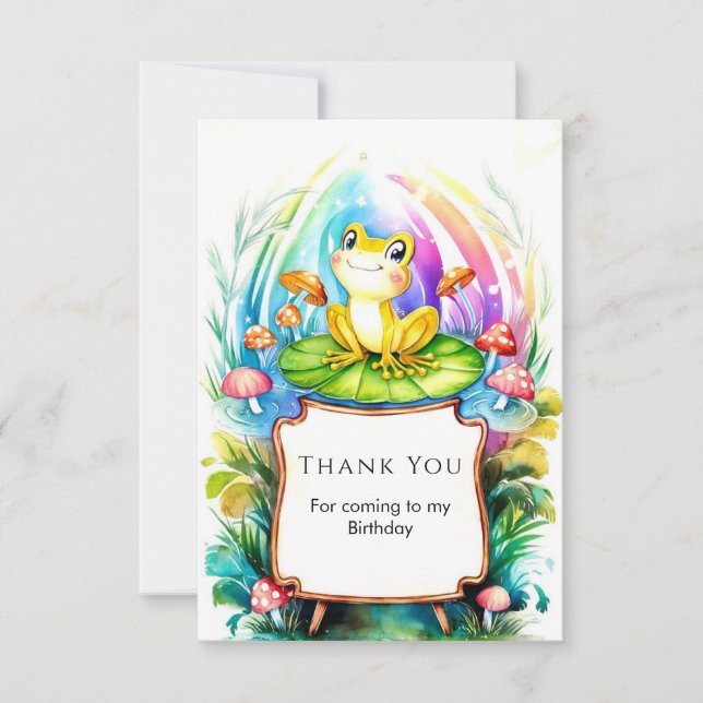 Tarjeta De Agradecimiento Cumpleaños de Rana Feliz y Linda (Anverso)