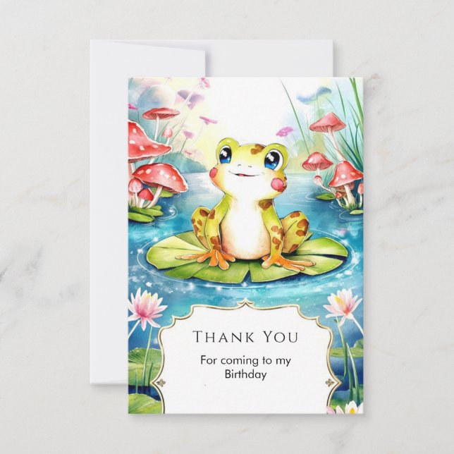 Tarjeta De Agradecimiento Cumpleaños de Ranita Linda (Anverso)