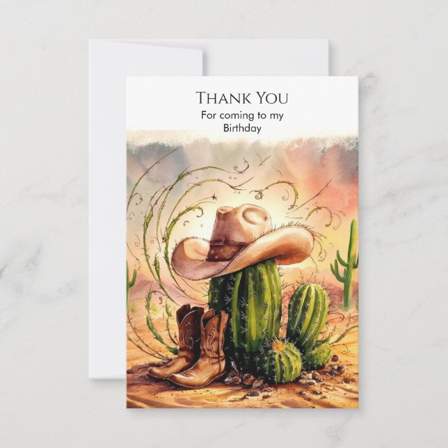 Tarjeta De Agradecimiento Cumpleaños de Rodeo Cowboy Encantado (Anverso)