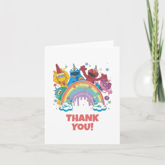 Tarjeta De Agradecimiento Cumpleaños de Sesame Street Rainbow Unicorn (Anverso)